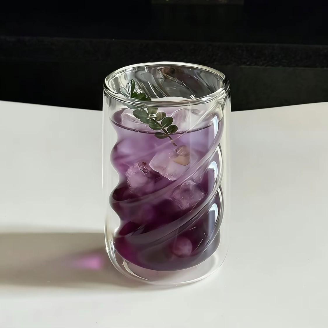 1/2/4 Pcs High Borosilicate Glass Cups, Drinkware, Spiral Design Double Wall Insulated Anti-Scald, Food Grade BPA Free Heat Resistant, Microwave Dishwasher Safe Reusable Breakfast Ice Coffee Beverage Cups, Perfect for Summer Winter Daily Home Office Use