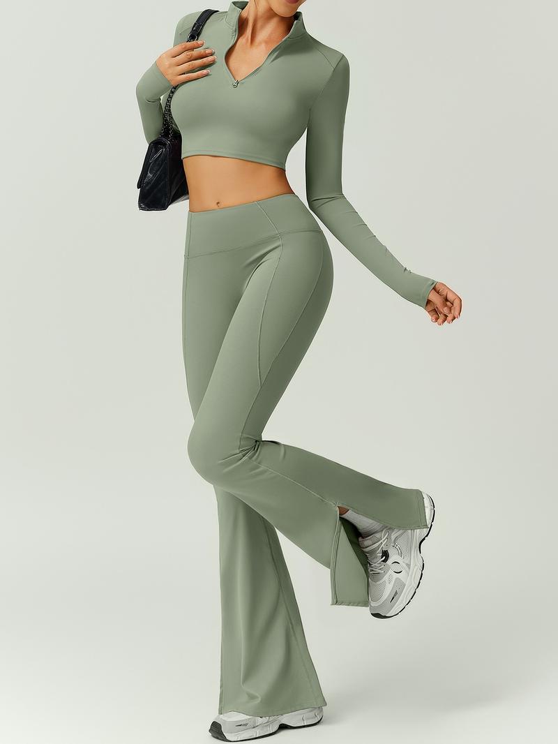 Women's Fashion Stand Collar Half-Zip Thumb Button Slim Fit Long Sleeve Top High Waisted Butt Lifting Pants Outdoor Running Golf Tennis Cycling Gym Workout Clothes Tennis Attire