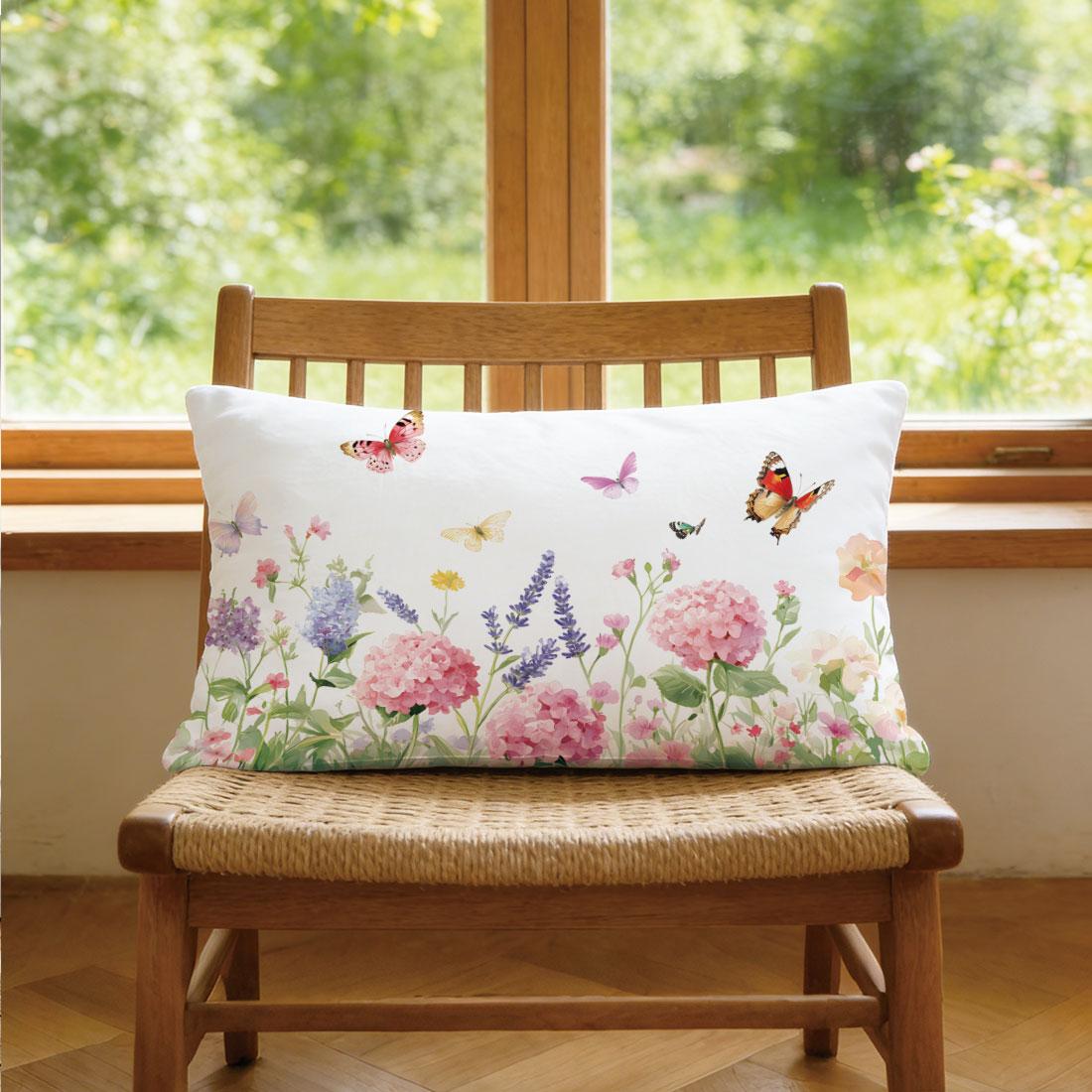 Butterfly and Floral Pattern Pillow Cover, Single-Sided Print, Rectangular Home Decor, Suitable for Living Room and Bedroom, No Insert Included