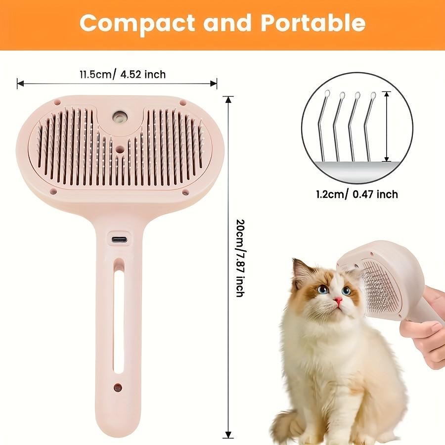 3-In-1 Automatic Steam Pet Brush, Anti-Static, Ideal for Long and Short Hair Cats and Dogs, Removes Loose Fur, Reduces Shedding