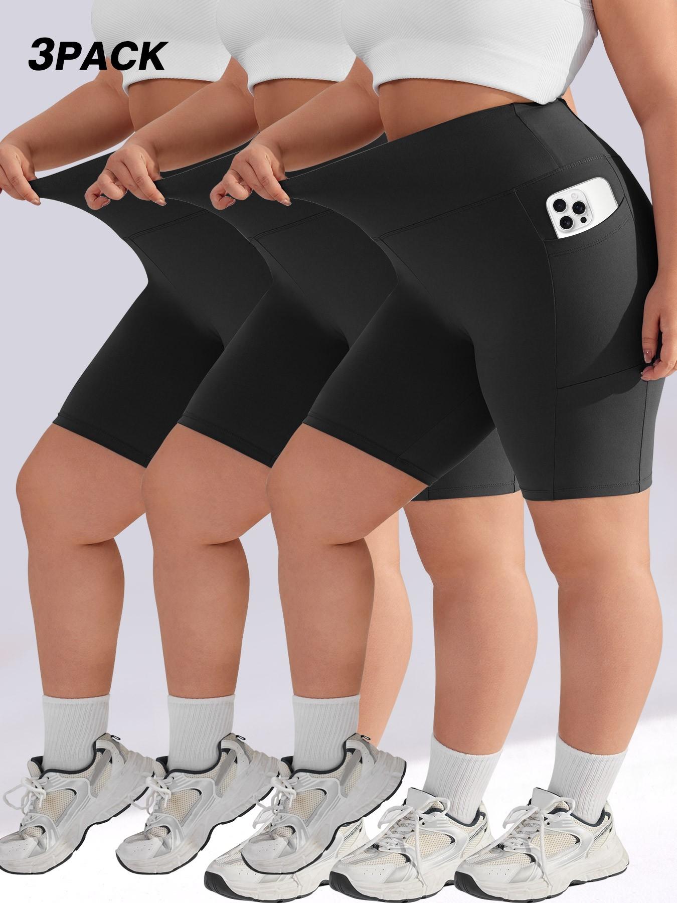 Women's Plus Size High Waist Elastic Skinny Pants, Abdominal Control, Pocket Design, Casual Comfort for Daily Wear & Outdoor Activities, Soft Stretch Shorts