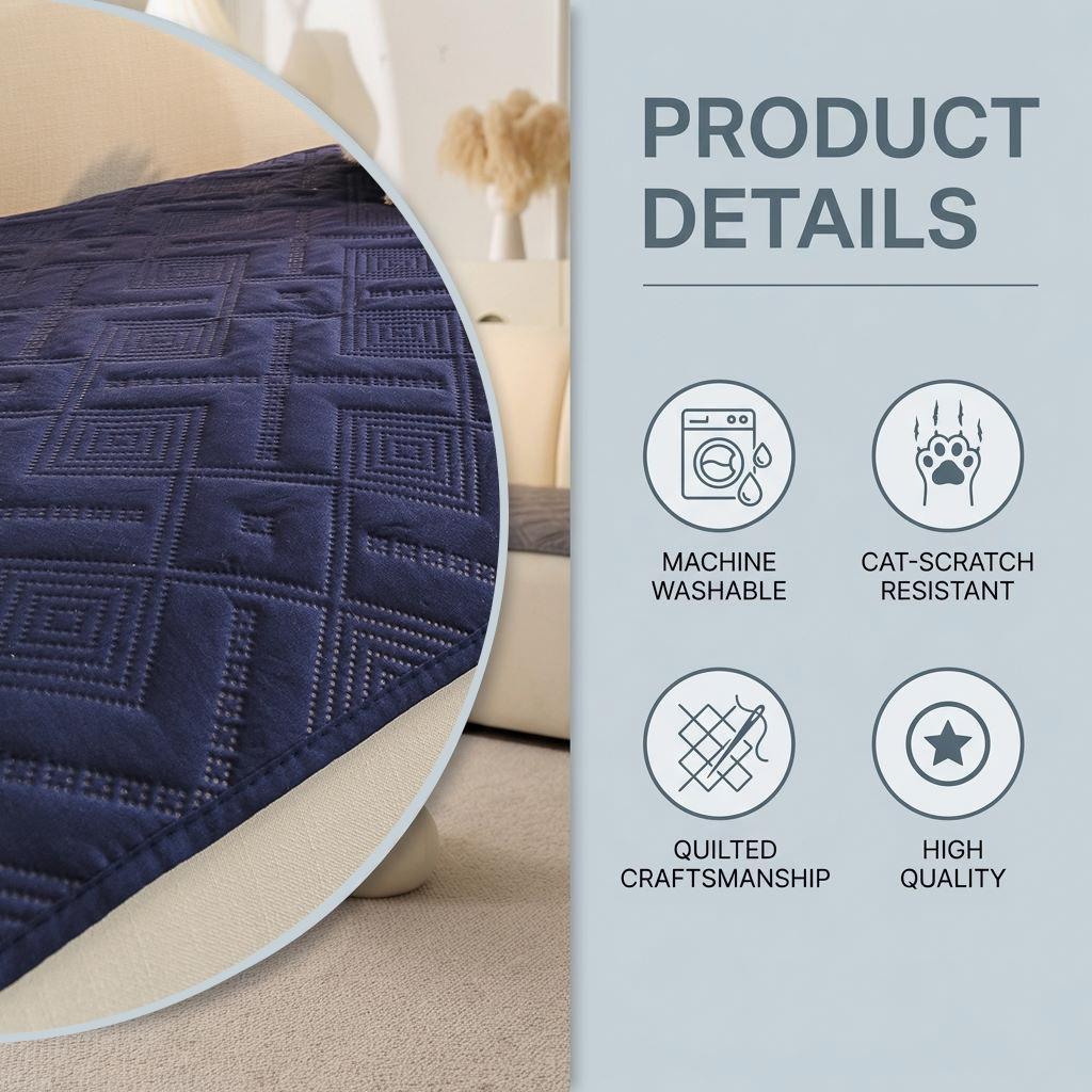 1PC Lightweight Thin Sofa Cushion for 2/3/4 Seater L-Shaped Sofas, Modern Ultrasonic Embossed Geometric Pattern, Pet Friendly