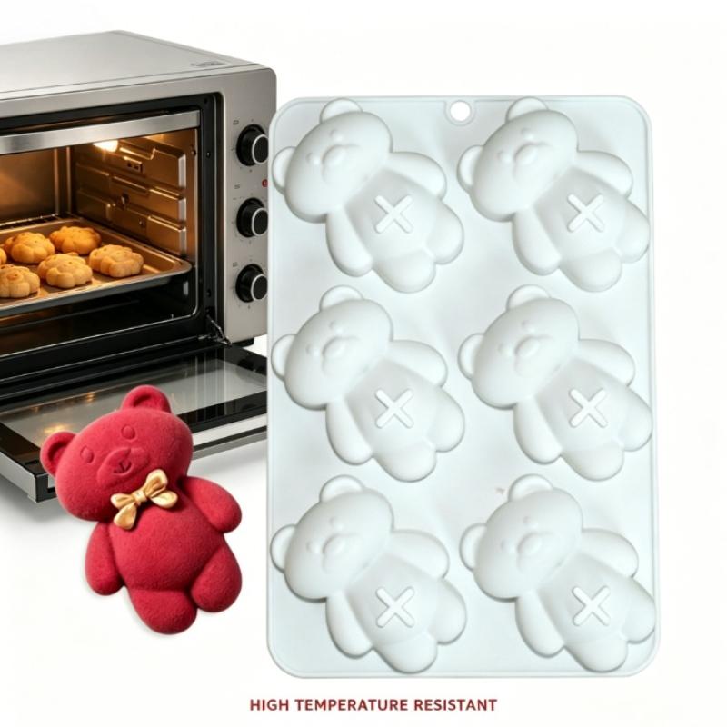 1pc bear-shaped silicone cake mold, 6-hole cute classic healing design, non-stick, easy to demold, suitable for home baking of commemorative chocolate, cakes, cute dessert creative tool