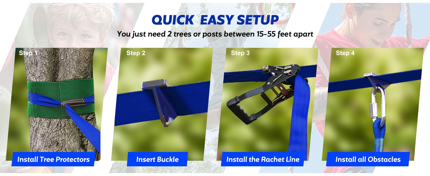 Ninja Warrior Obstacle Course for Kids - Slackline Kit with 13 Ninja Accessories, Cargo Net Rope Ladder, and Monkey Bars for Kids Playground Set Multi Purpose Inflatable Playroom  Adjustable kids outdoor play