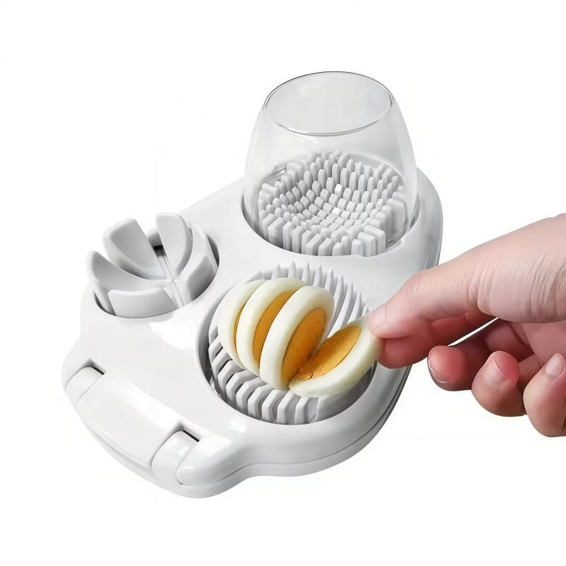 Manual Egg Slicer Chopper Dicer, Three-In-One Multi-Functional Round Blade, Easy Clean, Kitchen Tool for Eggs Fruits Vegetables
