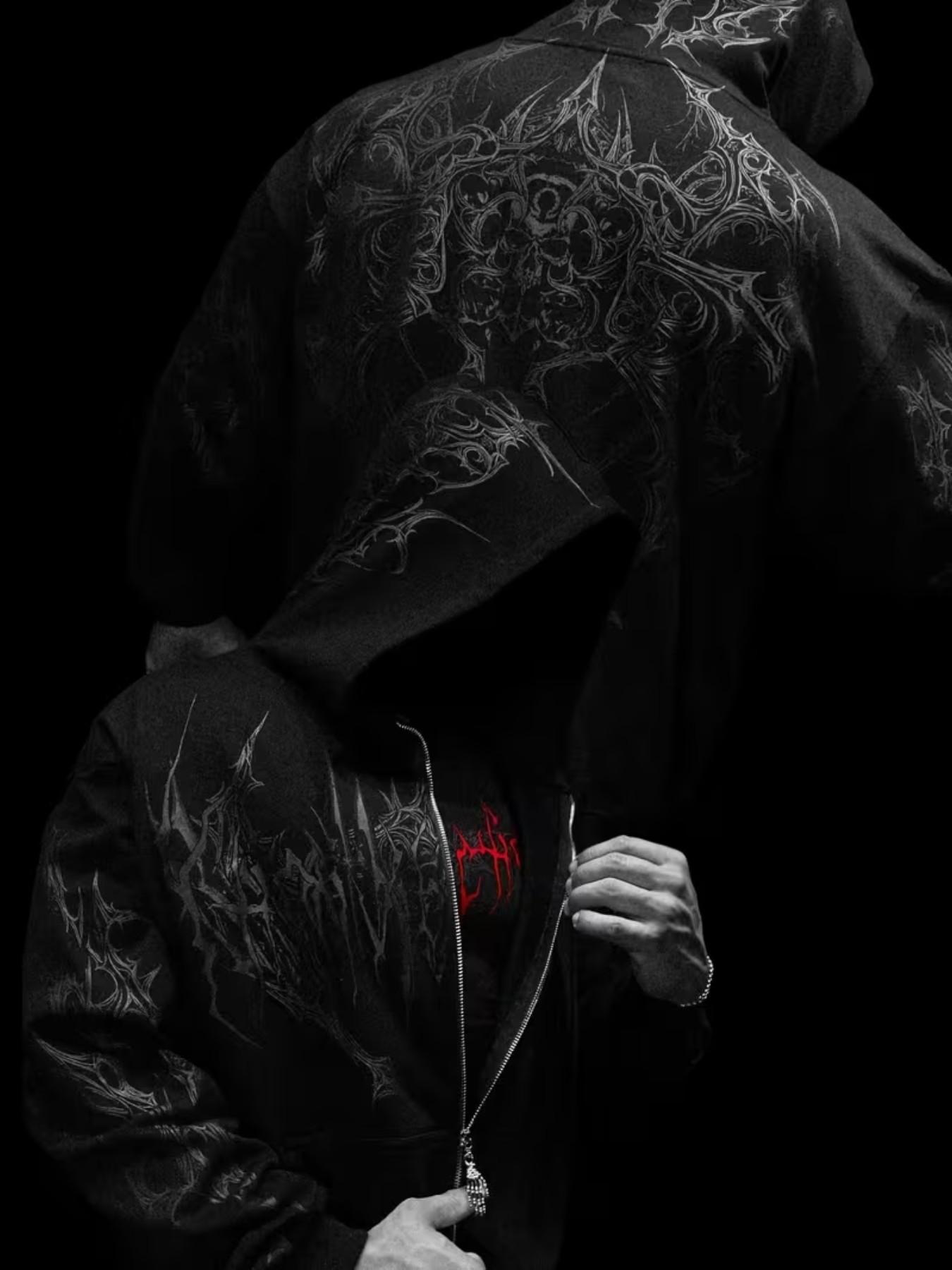 Men's Printed Hoodie, Winter Sportswear, Casual Kangaroo Pocket, Warm Wool Lined Pullover, Full Zipper, Print, Fall & Winter Clothing, Casual Fit Streetwear