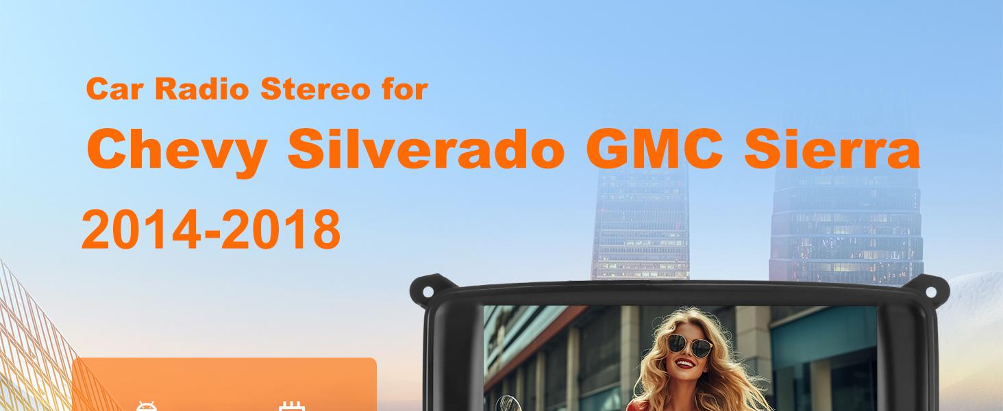 Car Stereo for Chevy Silverado GMC Sierra 2014-2018 touch screen has Android Auto Wireless Carplay, Bluetooth WIFI supports GPS Navigation (With Bose system, you need to purchase an additional fiber optic box! ! !）