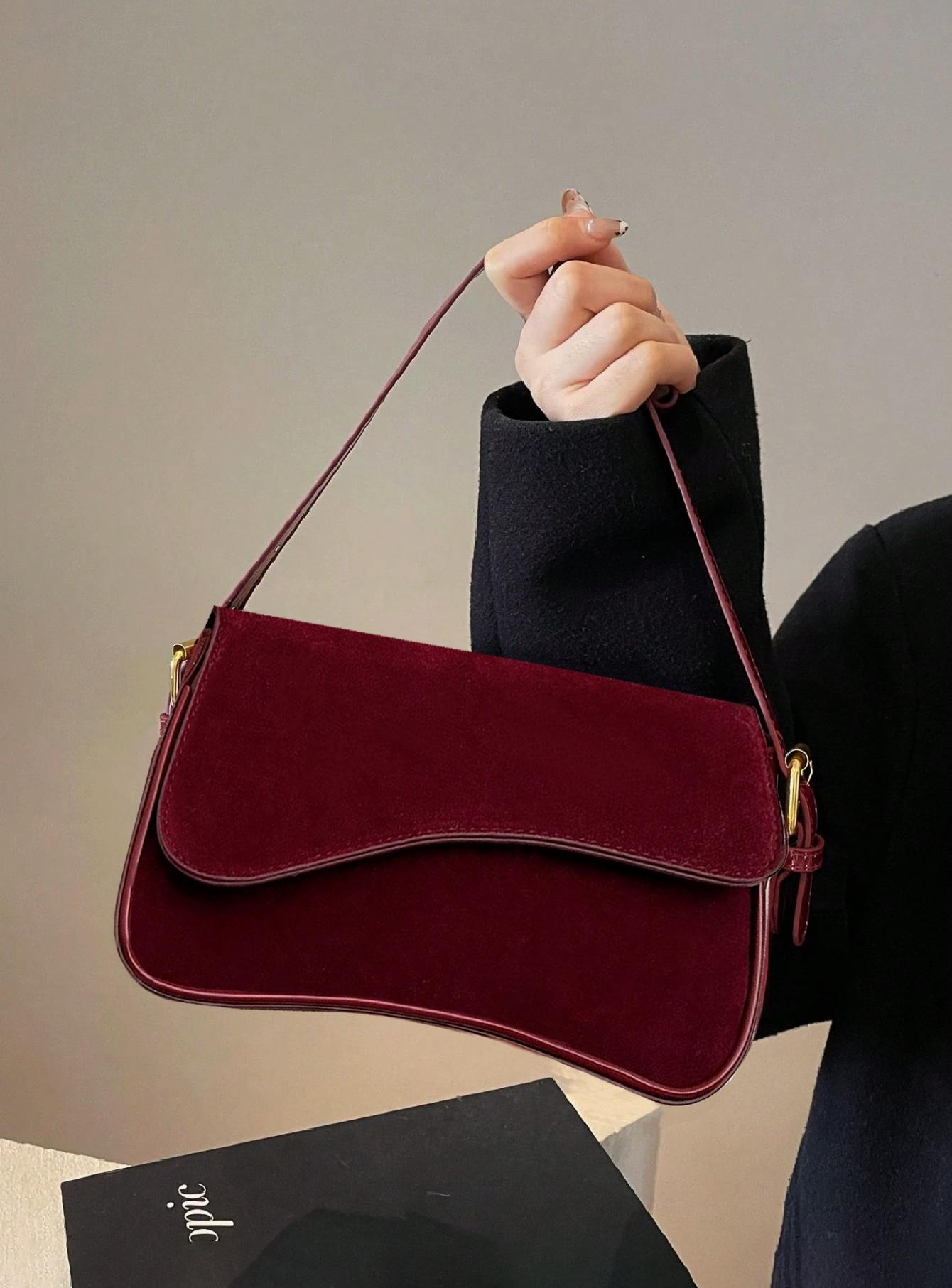 Women's Vintage Minimalist Wine Red Square Bag, Classic Crocodile-Pattern PU Leather Flap Shoulder Bag, Versatile for Commuting and Parties