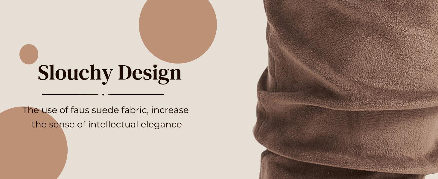 Women's Pointed Toe Knee High Boots Faux Suede Slouch Boots with Chunky Heel