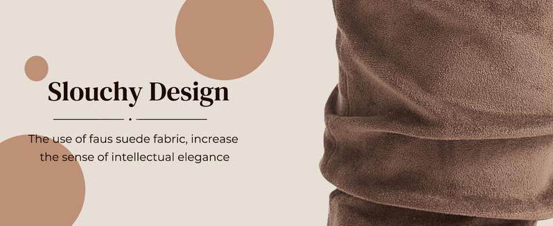 Women's Pointed Toe Knee High Boots Faux Suede Slouch Boots with Chunky Heel