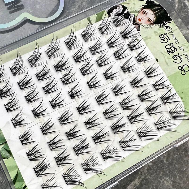 Self Adhesive False Eyelashes Glue Free No Glue Needed Fluffy Fox Eye Style Natural Look Chinese Style Wispy Eyelashes 10-14mm