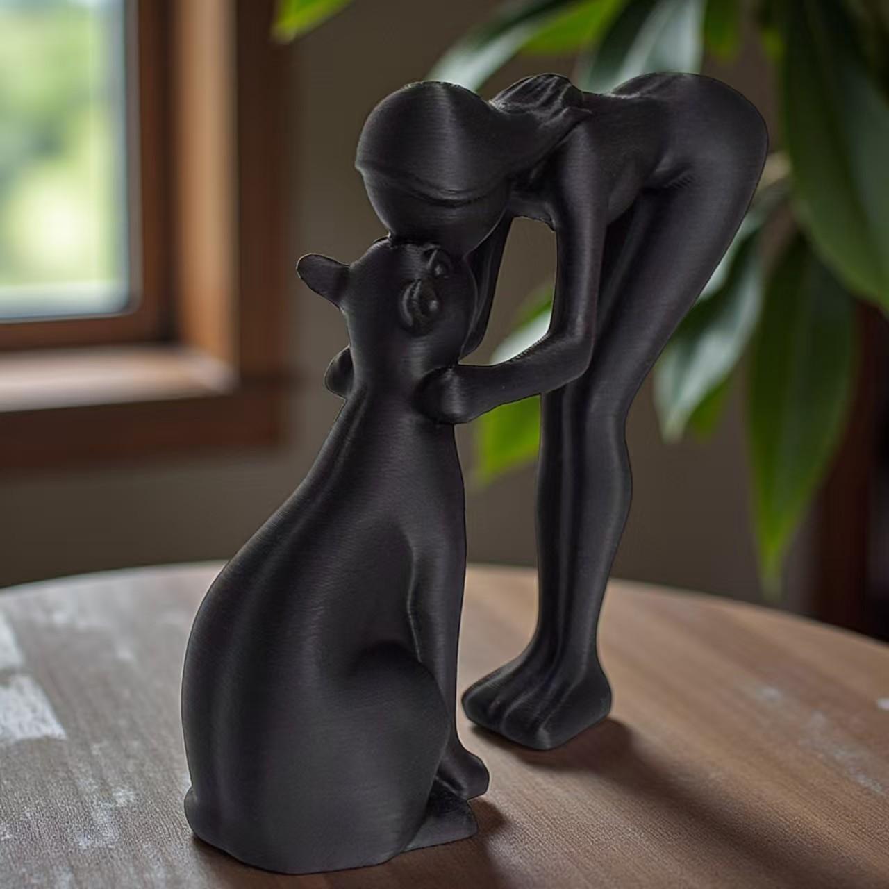 Desktop Woman Petting Cat Simulation 3D Printed Toy Decoration, Hanging Model, Festival Gift, Trendy Home Decor Item