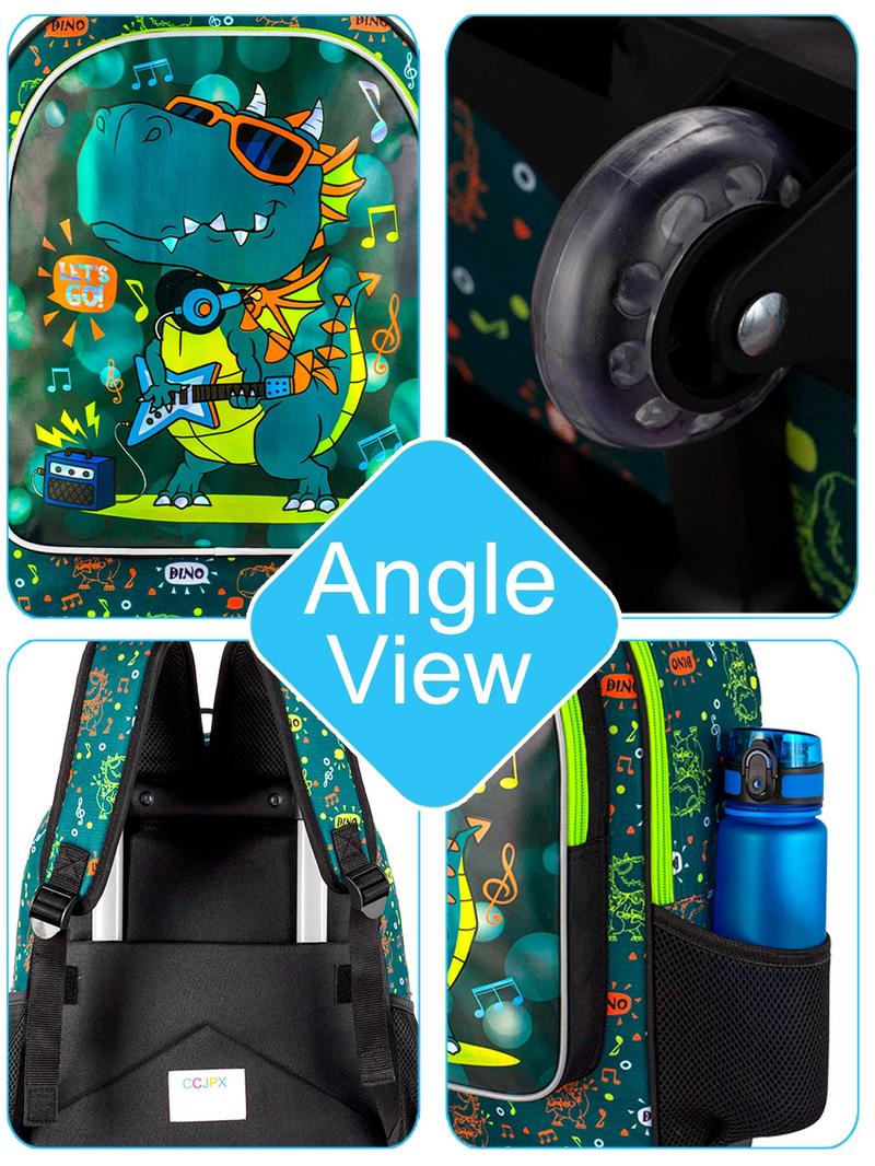 3Pcs Dinosaur Rolling Backpack for Boys, Kids School Backpacks with Wheels, Roller Bookbag with Lunch Box for Elementary Preschool(Green) 3Pcs Dinosaur Rolling Backpack for Boys, Kids School Backpacks with Wheels, Roller Bookbag with Lunch Box for Elementary Preschool(Green)