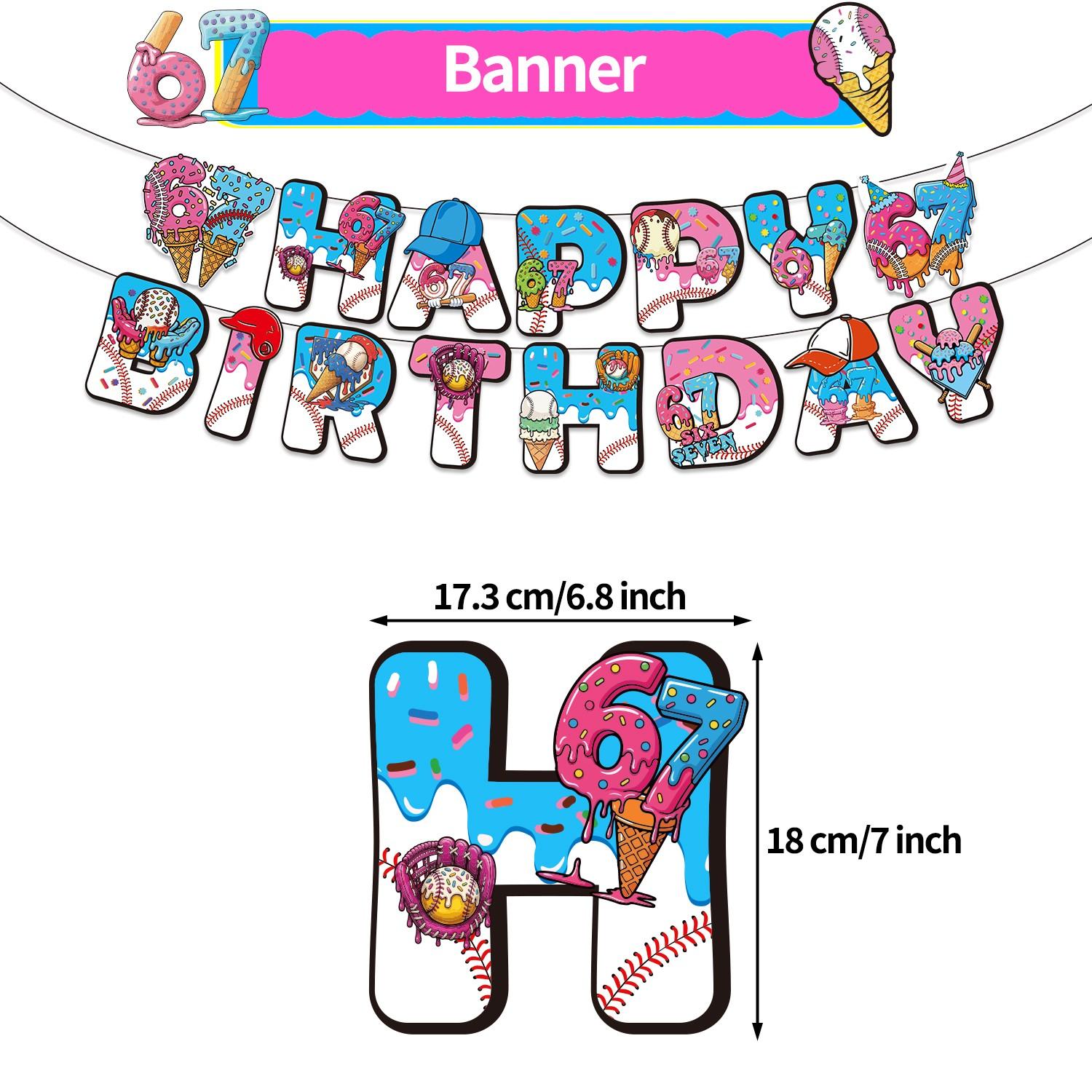42-Piece Baseball Ice Cream Theme Birthday Party Decoration Set, Includes Banner, Cake Topper, Balloons, Backdrop, Invitation Cards