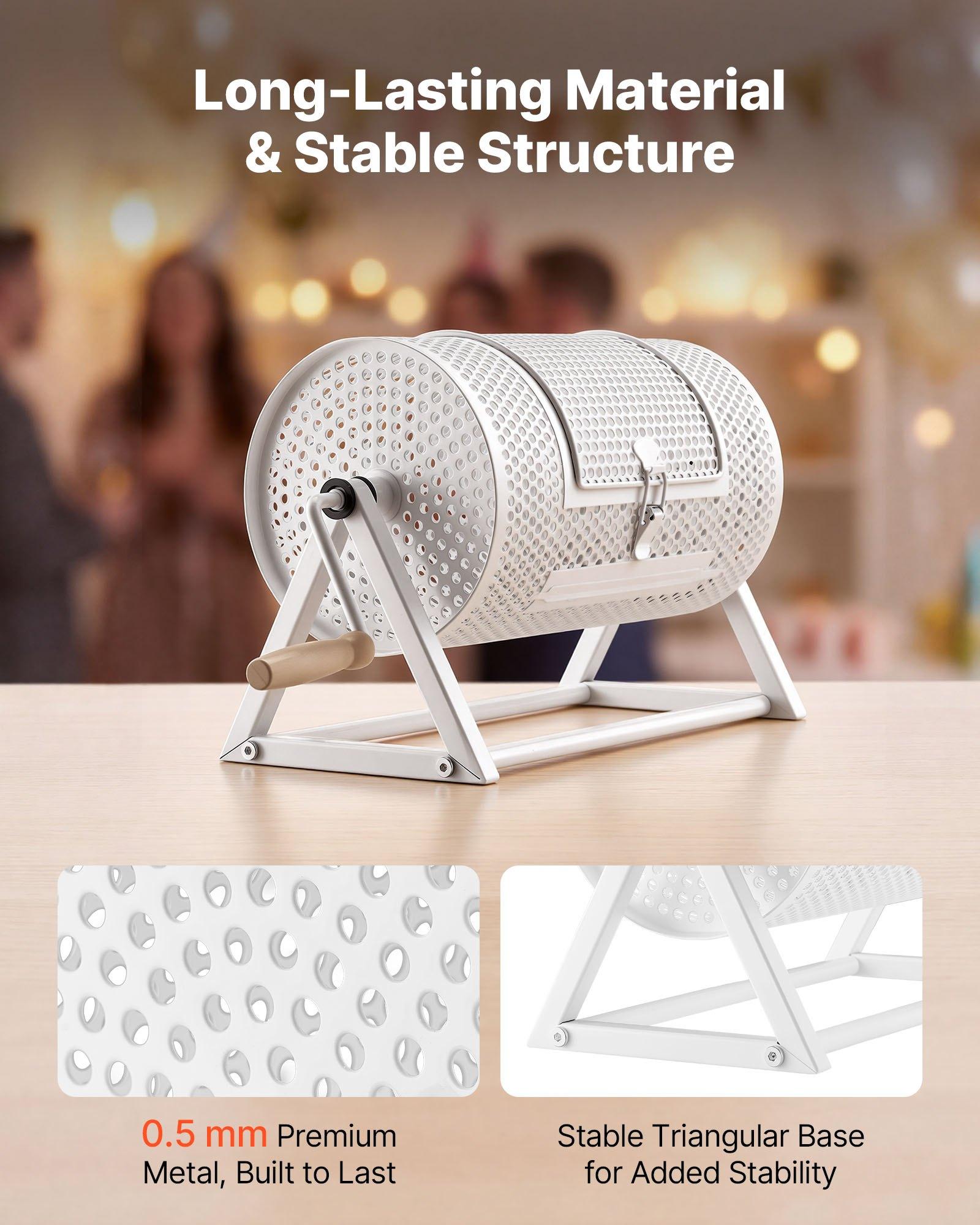 VEVOR Raffle Ticket Spinner, 11.6" x 6.6" Holds 2500 Tickets or 100 Ping Pong Balls, Raffle Drum Lottery Spinning Cage with Reinforced Handle, Stable Triangular Stand, for Events and Gatherings, Whit