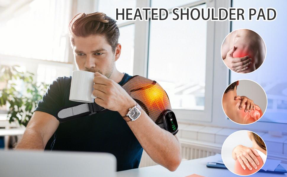 Cordless Shoulder Heating Pad for Men Women, Heated Shoulder Wrap with 3 Vibration and Heat Settings for Rotator Cuff Pain Relief
