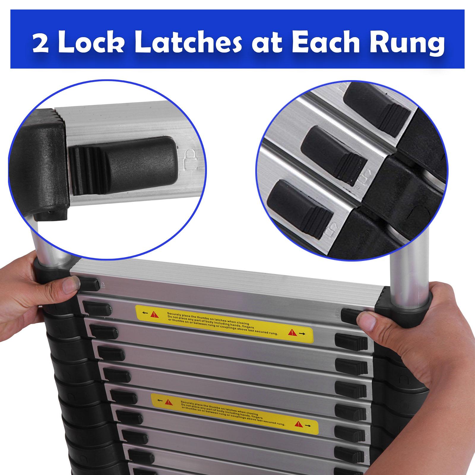 8.5FT 2.6M Telescoping Ladder Aluminum Multi-purpose Extension Ladder EN131 Standard, 330lbs Load, Portable Folding Ladder, 8 Steps, Easy to Collapse Space Saving, with Anti-Slip Feet