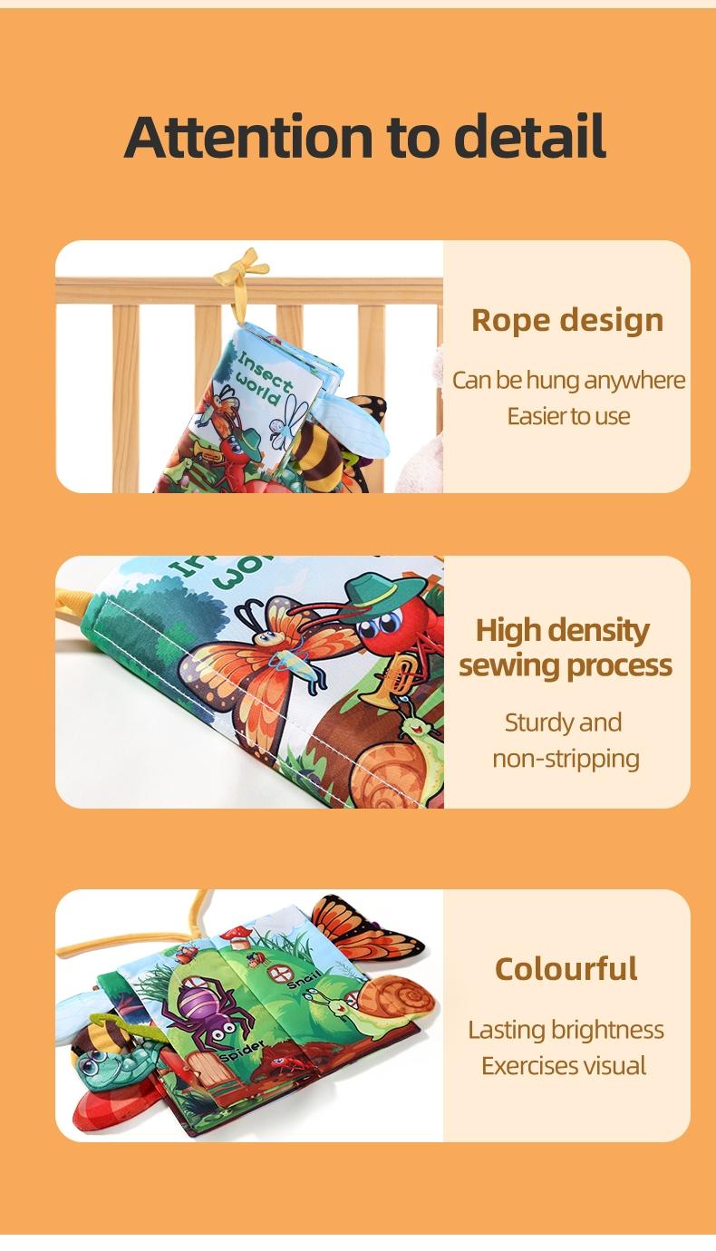 Montessori Theme Baby Book, Washable Tear-Resistant Cloth Book, Busy Books, Fun Sound Paper, Sensory Development Toy, Parent-Child Interaction Gift