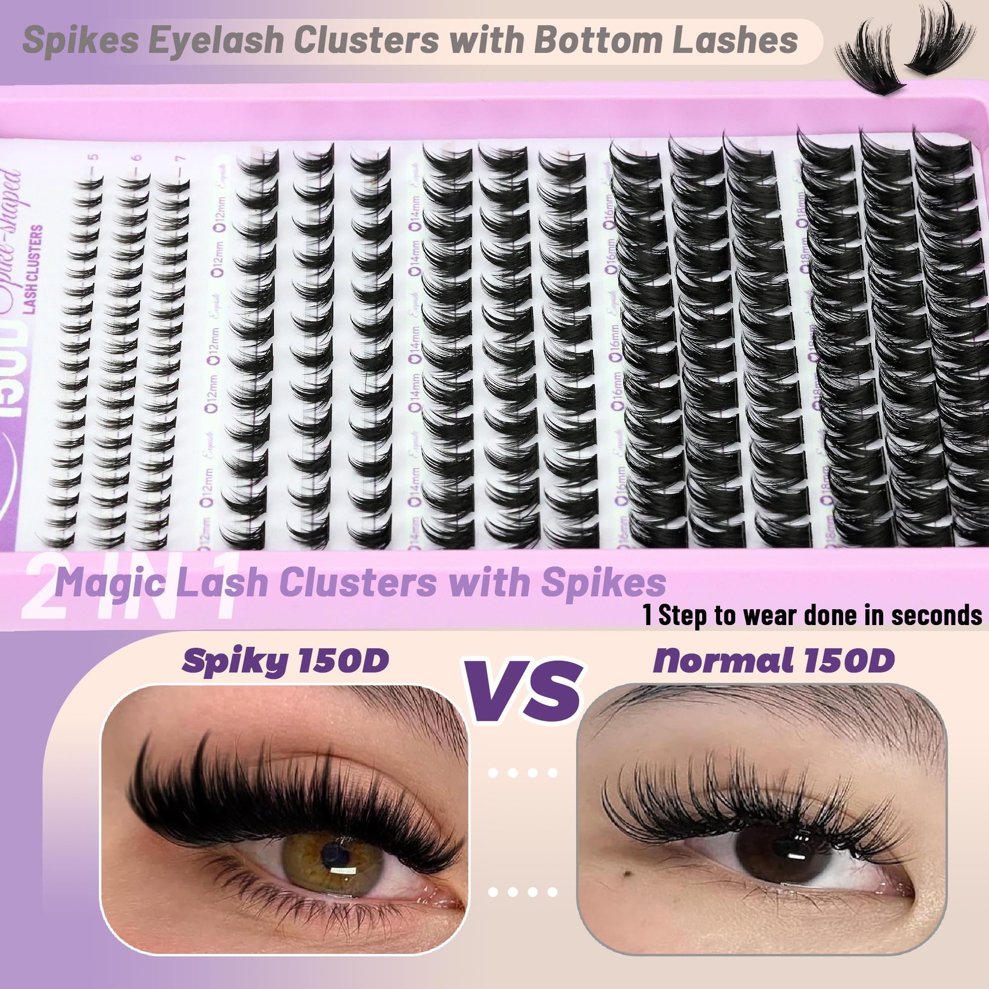 Manga Lash Clusters with Spikes, 12–18 mm Fairy Cluster Eyelash Extensions with Bottom Lashes, 204 Pcs 150D Wispy Extensions with Lash Bond and Seal, Tweezer and Brush, DIY Individual Eyelashes Kit for Home Use