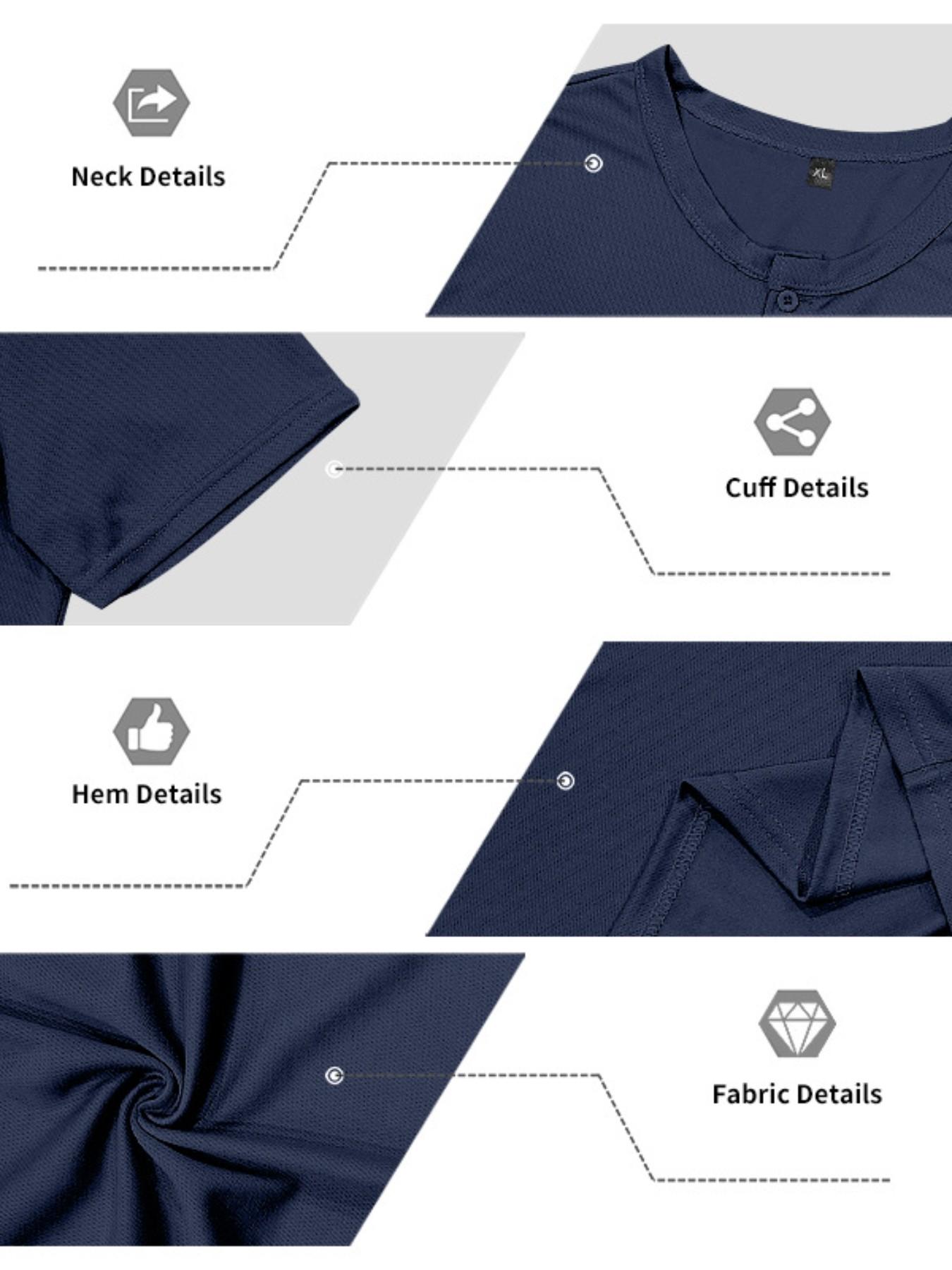 Men's 5-Pack Three-Button Mesh Short Sleeve Henley T-Shirts, Athletic Apparel, Summer Breathable Solid Color Casual Sports Tops, Comfortable Basic Top, Fitness T Shirt