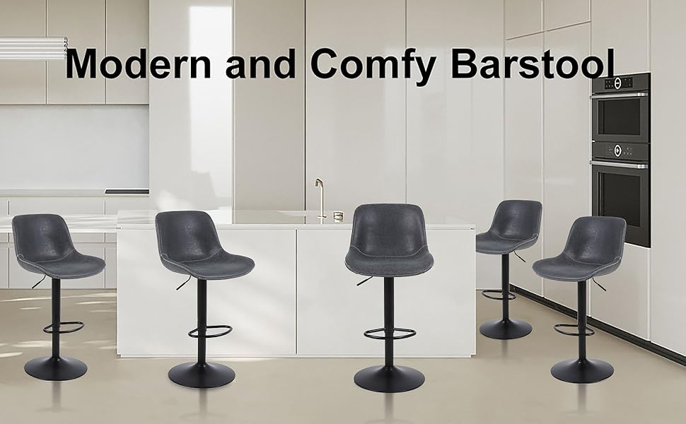 Flysky  Counter Height Swivel Barstools Dining Chairs Adjustable Modern Bar Chairs, Tall Armless PU Leather Kitchen Island Stool