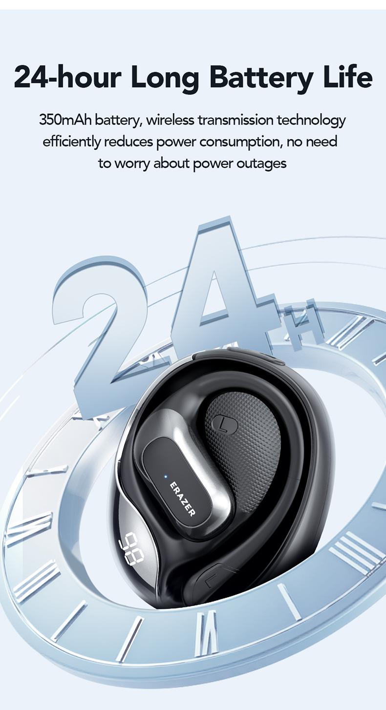 ERAZER X5 Open-Ear OWS Headphones, Ear Hooks Design , Wireless Earbuds, With HD Mic, Power Digital Display, 24H Playtime, Bluetooth 5.4 Earbuds, Gaming with Low Latency