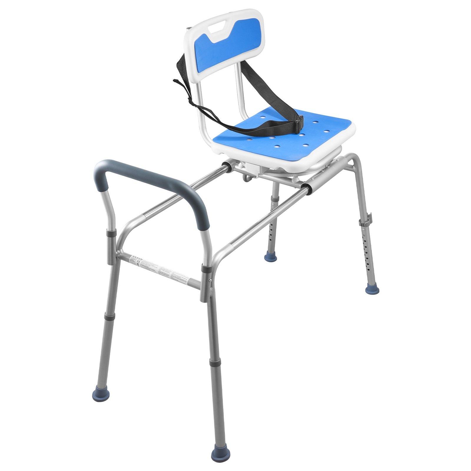 VEVOR Aluminum Sliding Shower Chair with Shower Holder, 400 lbs Tub Transfer Bench, 360° Swivel Seat, Padded Seat, Armrest Handles, Backrest, Height-Adjustable, 40.7x21.3x40.2in, Easy-Clean for Disabled Adults, Simple Installation