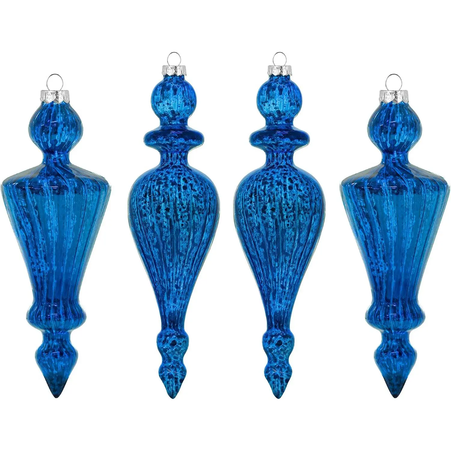 Store Mercury Glass Christmas Ornaments Set of 4 Large  Christmas Icicles Finials for Xmas Tree Decoration Holiday Décor (Blue)