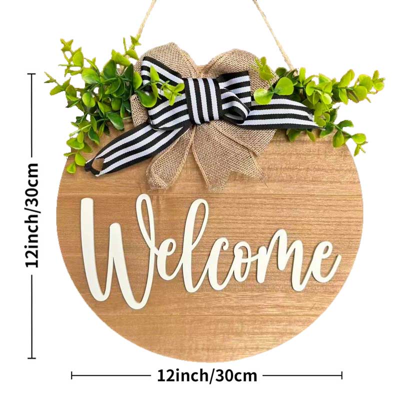 12-Inch 3D Front Door Welcome Sign, Farmhouse Style Porch Decor, Nail Rustic Wreath, Round Wooden Hanging Ornament, Moving Gift