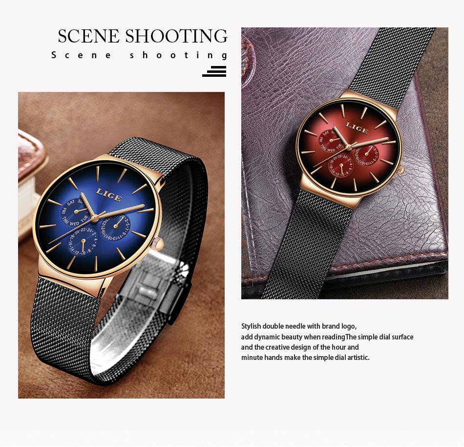 Business leisure watc,mineralhigh hardness glass mirror wateproof black blue