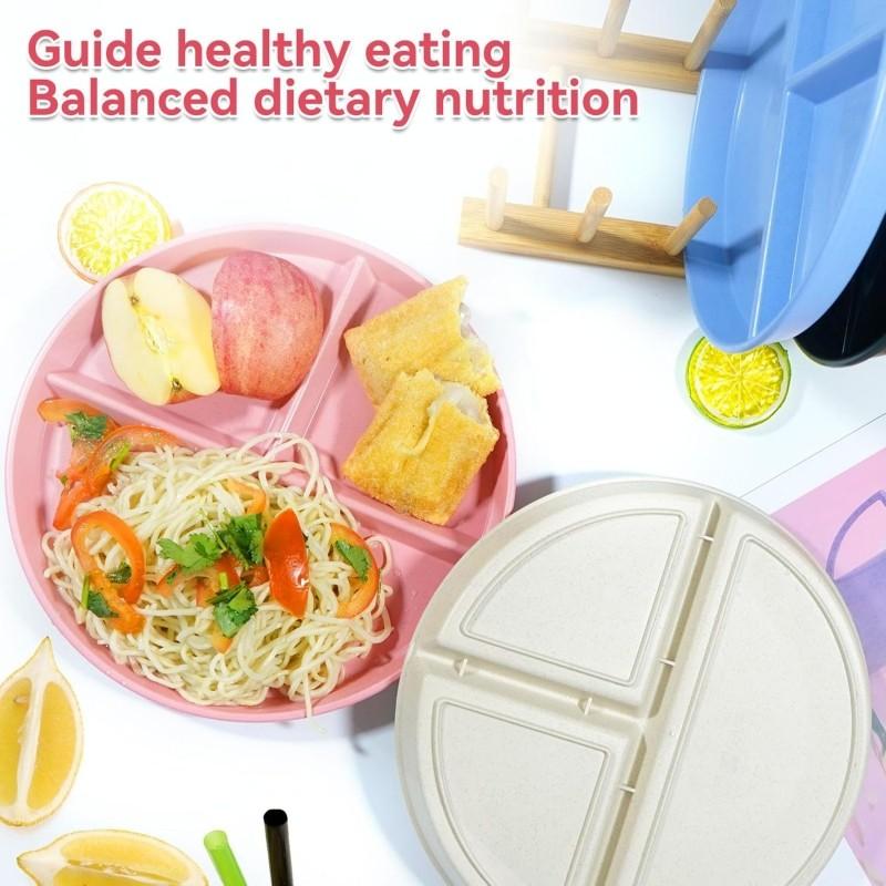 Unbreakable Divided Plates 5PCS for Kids Adults, Corelle Divided Plates, Wheat Straw Divided Plates, Salad Serving Plates, Lightweight Reusable Dinnerware Portion Control Plastic,9IN