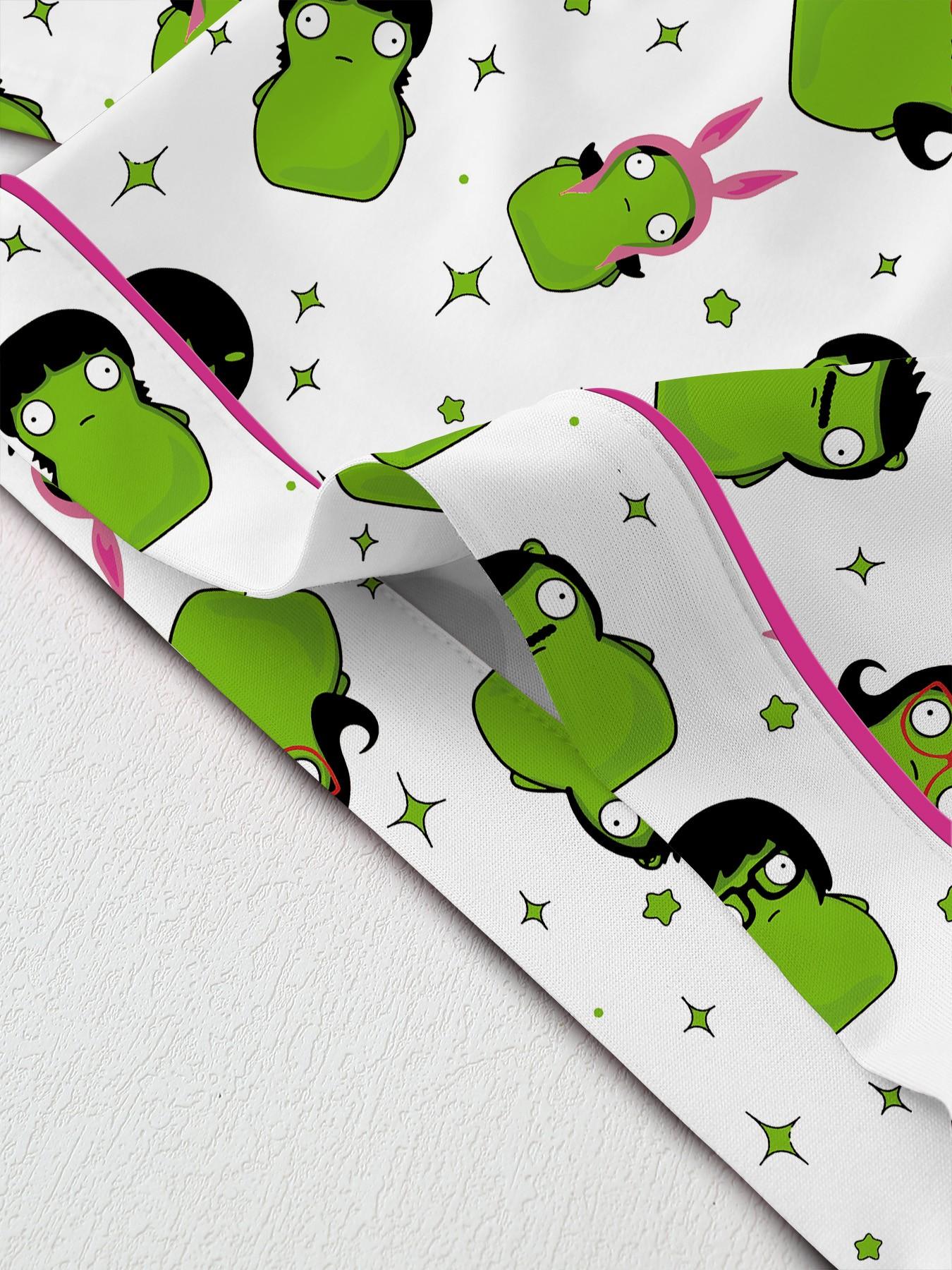 Adorable Cartoon Alien Print Women's Pajama Set Loungewear Pajamas, Comfortable Wear-Home Two-Piece, Short Sleeve Button-Up Top & Elastic Shorts, Casual Homewear Loungewear Nightwear Pjs Pyjamas Gift
