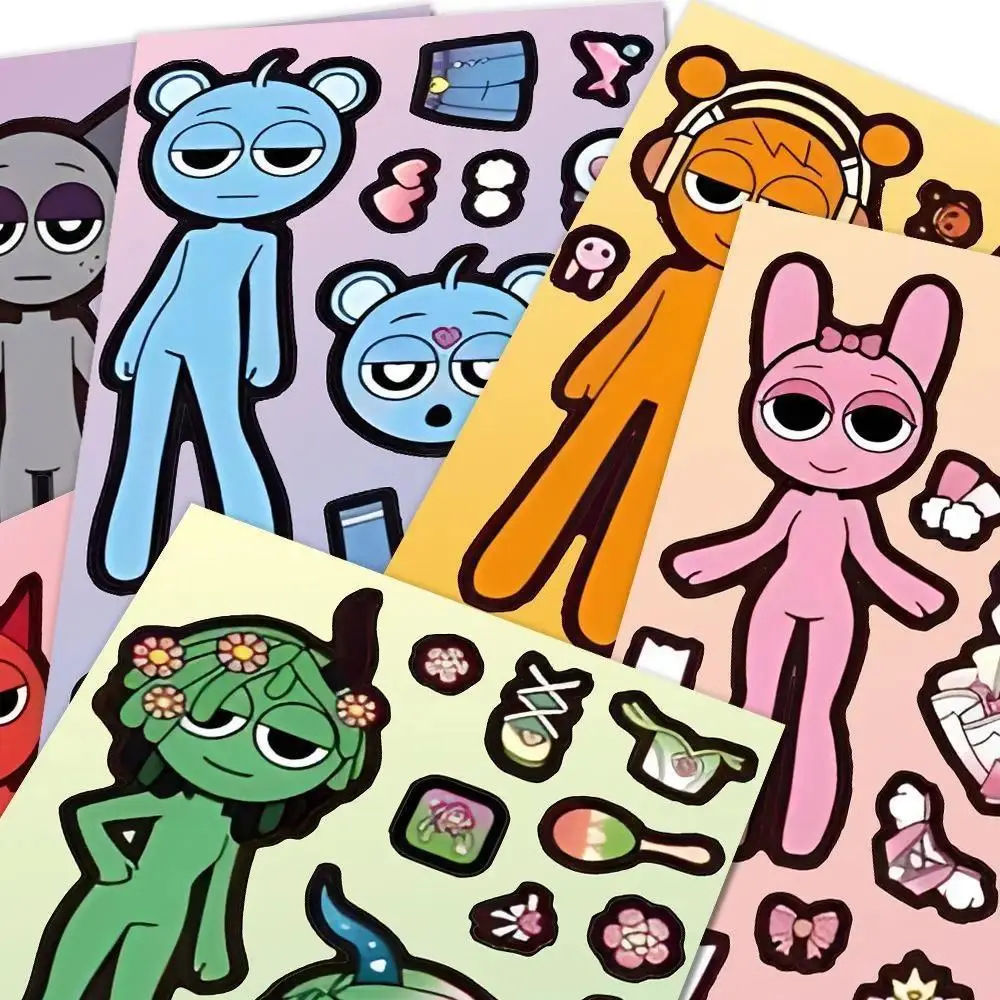 2026 Hot selling toys 8Sheets Cool Sprunkie Stickers Sprunkie Make A Face Sticker Make Your Own Stickers Kids DIY Party Decals Gift Toy Internet-famous toy