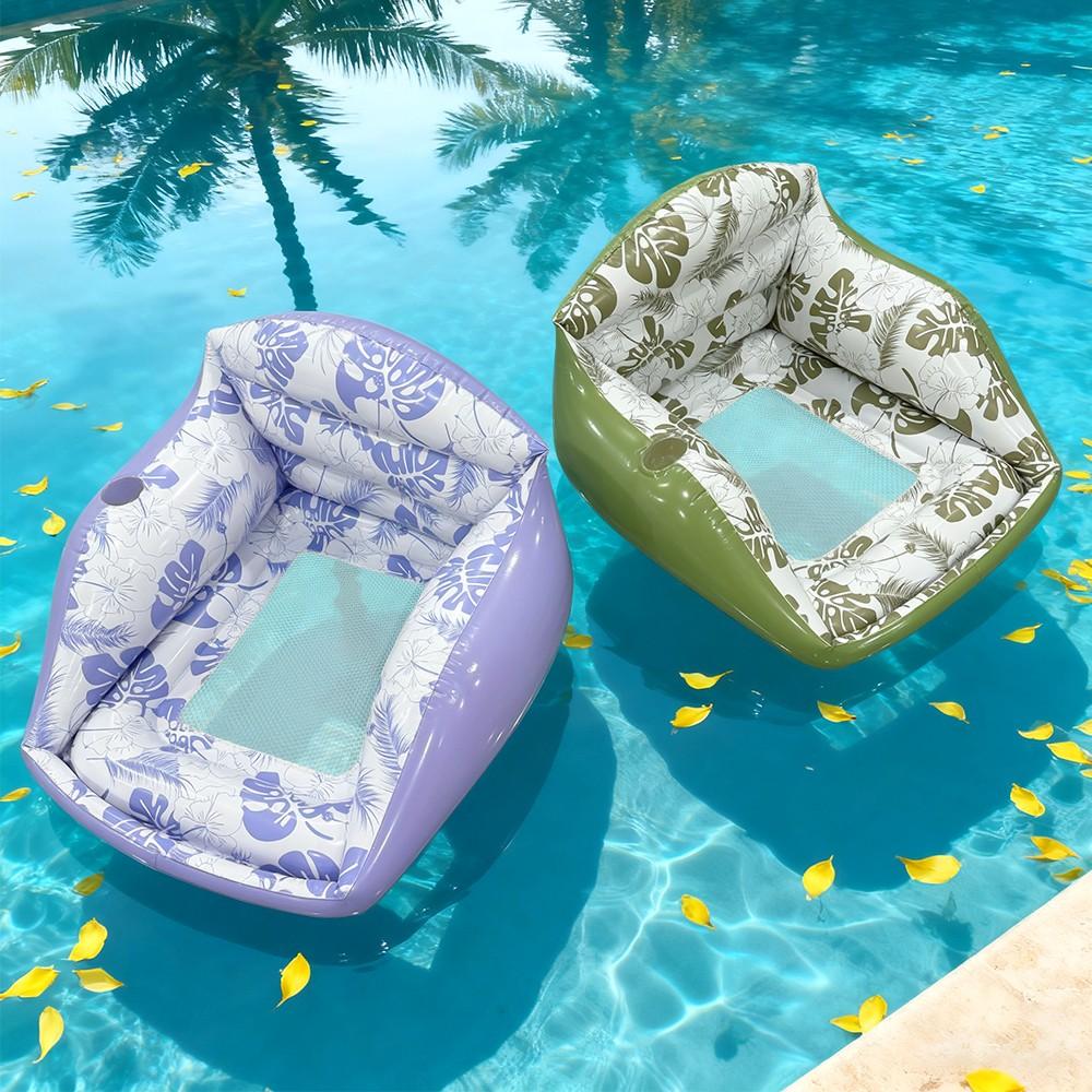 Tropical Adult Inflatable Water Sofa Float Pool with Cup Holder, Minimalist Design Pool Chair, 3-In-1 Inflatable Pool Toy, Outdoor Use