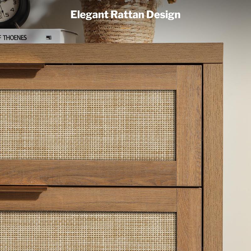 SICOTAS Larger Rattan Night Stand - 15.4"D x 24.8"W x 26.5"H Nightstands with Type-C Charging Station, 3 Rattan Mesh Drawers, Usb port Boho Bedside Table End Table with Storage for Bedroom Sofa Couch Office, Robust and Stylish, Durable