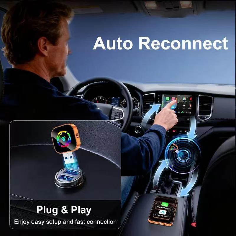 Wireless Carplay Adapter, 3-In-1 USB A/c Android Car System, Bluetooth-compatible Video Box, Screen Mirroring for iOS, Car Play Accessory for iPhone
