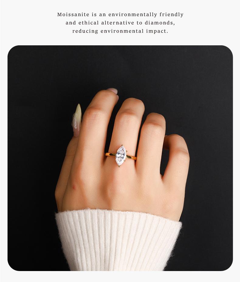 1-2CT Marquise-Cut Synthetic Moissanite Wedding Ring, s925 sterling silver 6-Prong Solitaire Moissanite Rings,Perfect gift and everyday wear