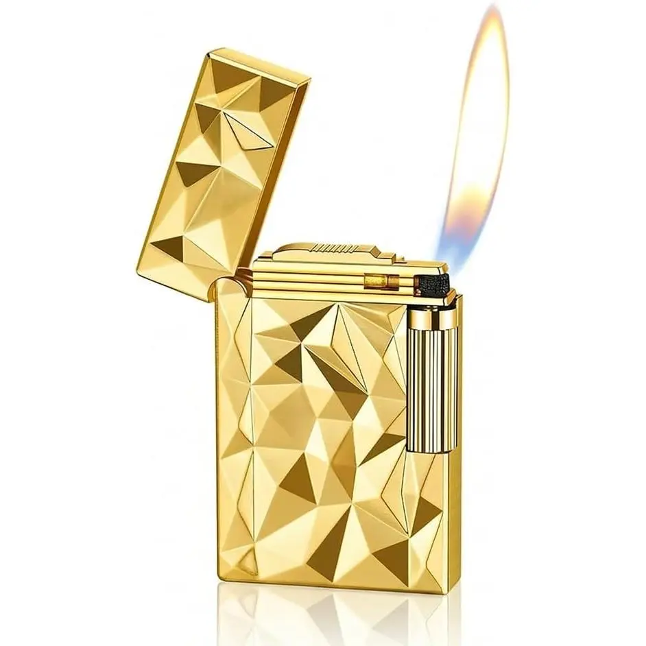 Classic Metal Engraved Lighter, Refillable Lighter, Vintage Trench Design, Exquisite Box Packaging for Men, Father, Husband Butane Not Included,Gold