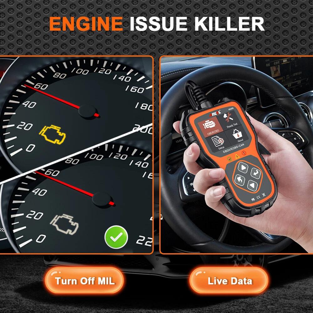 ANCEL AS200 OBD2 Scanner, Check Engine Light Code Reader, Automotive Diagnostic Tool EOBD OBDII Code Scanner, Read/Clear Codes, I/M Readiness, Data Stream, Car Code Reader for 12V 16Pin Cars Vehicle Repair Tool