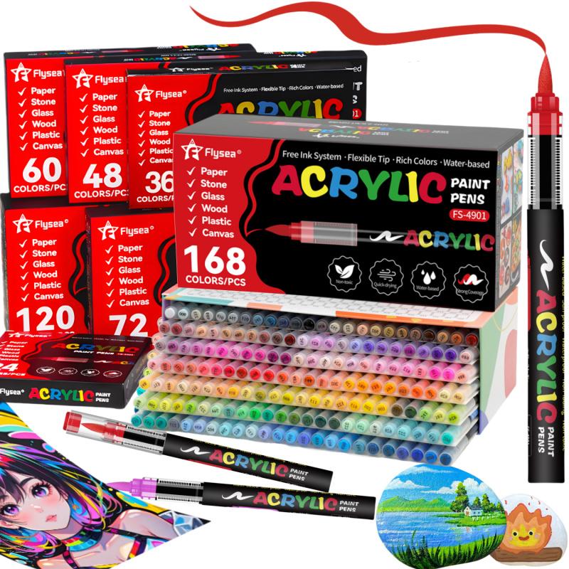 Acrylic Paint Markers, Soft Brush Tip Acrylic Paint Pens, Quick-Drying Waterproof Ink, for Rock Painting Plastic Wood Canvas Glass Ceramic Metal Art Crafts Supplies, Art Marker Set Christmas Gift
