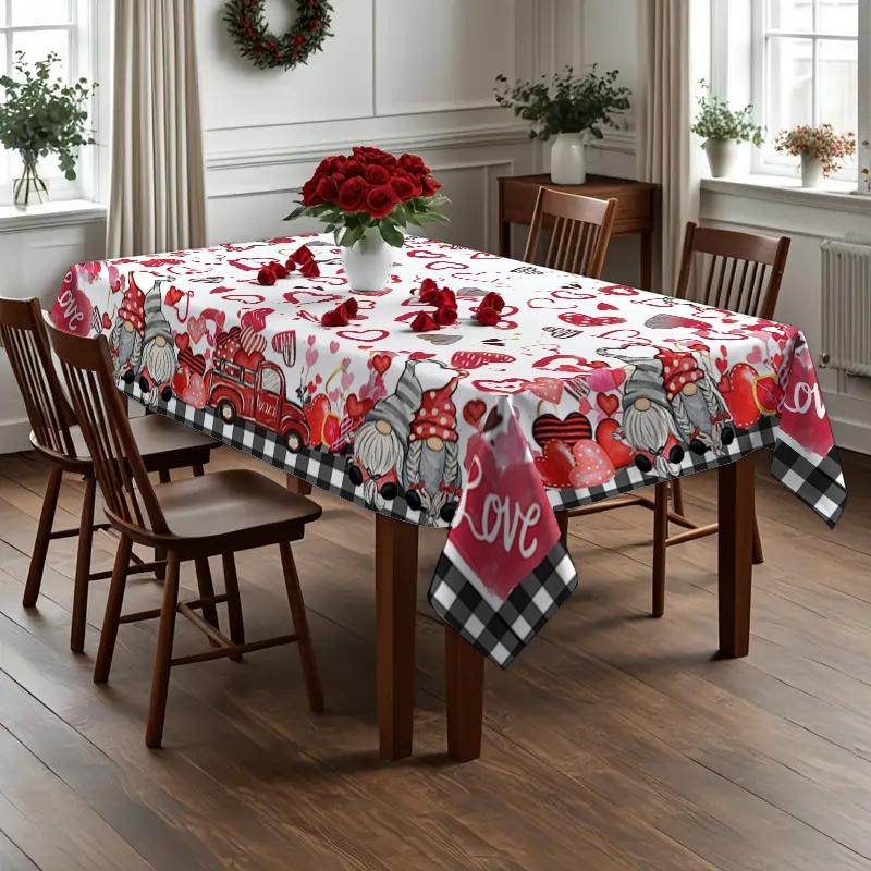 Valentine's Day Tablecloth, Mini Heart Design, Indoor & Outdoor Use, Kitchen Dining Room Decor, Christmas New Year Holiday Party Wedding, Rectangle Tablecloth, Picnic Table Cover