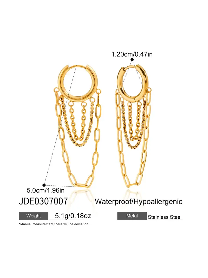 Ladies Earrings Chain Tassel Pendant Stainless Steel 18k Gold Plated Waterproof And Anti Allergy Jewelry Simple Relaxed And Fashionable Jewelry Earrings Dangle Statement Drop Chain Earrings Perfect Gift For Women