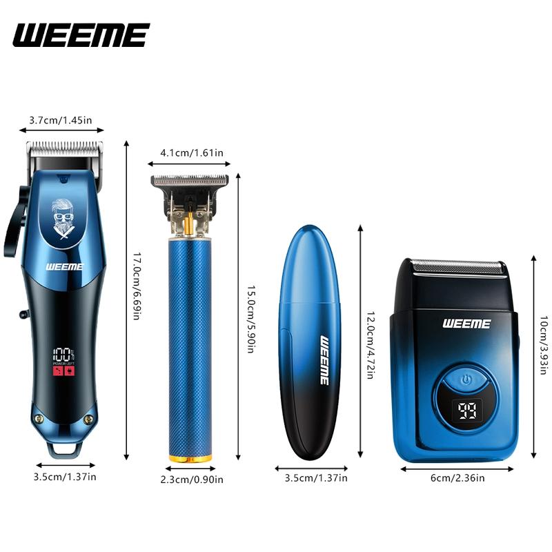 WEEME 4pcs Electric Hair Clipper Set, Hair Clippers, Multifunctional Hair Trimmer, Beard Trimmer Kit, USB Rechargeable, T-Head Shaver, Nose Hair Trimmer, Perfect Gift for Men