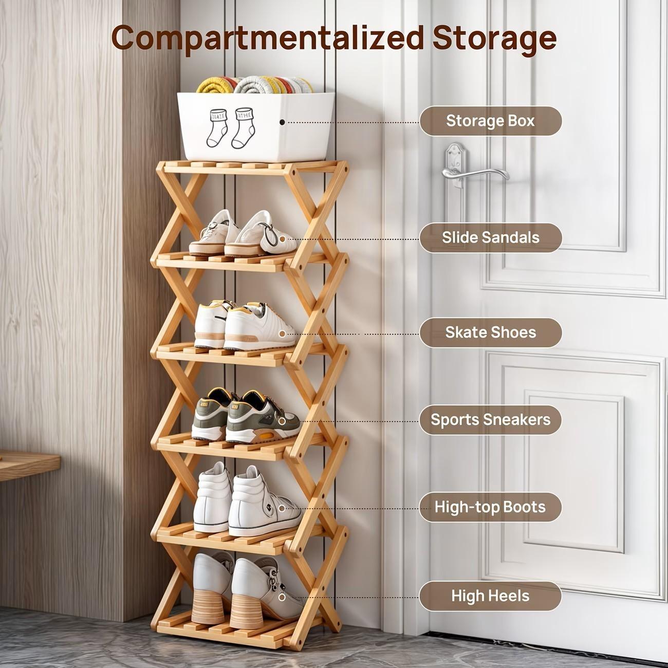 Bamboo Shoe Rack Multi-Layer Foldable, Home Organizer for Living Room Bedroom Bathroom, Shoe Organizer Storage Racks, Shelves Rack
