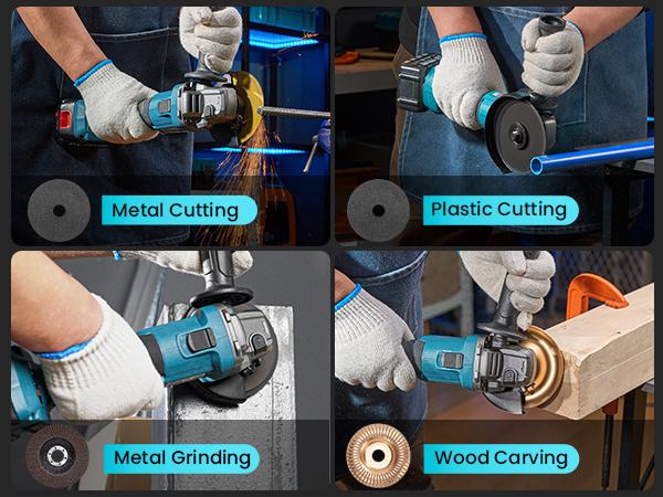 【SEESII】 Cordless Angle Grinder Kit with 2x4.0Ah Batteries, 10000RPM Brushless Electric Metal Grinder w/ 4-1/2" Cutting Wheel, Flap Wheel, and Wool Carving Wheel for Precision Cutting & Grinding