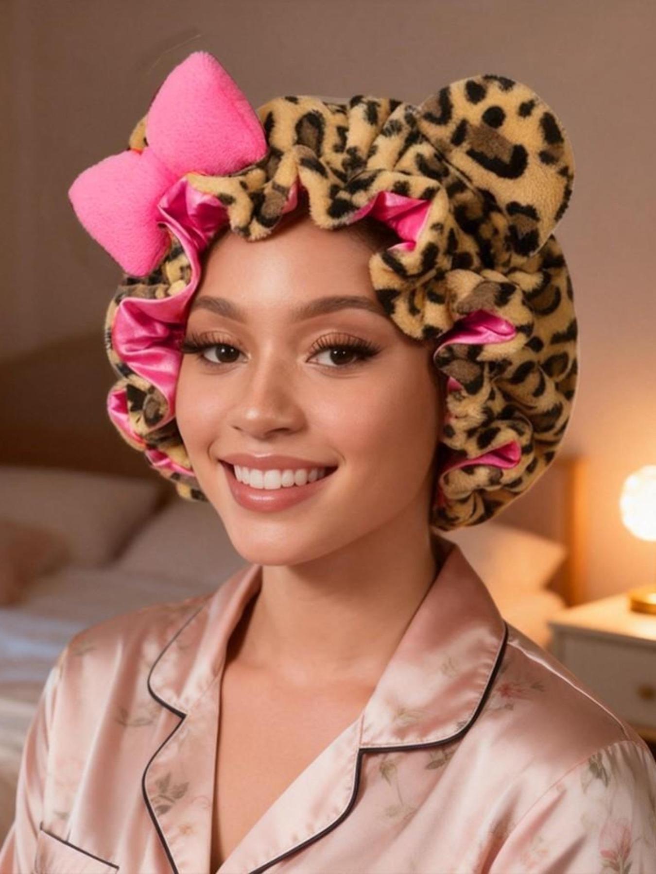 1PC Women' Teddy Bear Bonnet Adjustable Plush 3d bonnets, Plush Teddy Satin-lined Bonnets，Breathable Sleep Bonnet for New Year Parties, Holiday & Winter Events， - Cute Hair Care Cap for Themed Events & Casual Attire