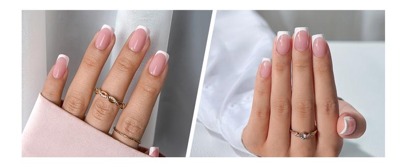 BTArtboxnails XCOATTIPS Press on Nails - 150pcs Pink Short Square or Almond or Coffin French Tips, Pink Soft Gel False Nail, Soak Off Acrylic Fake Nails Extensions Bfsfj-L-Kit-Pink