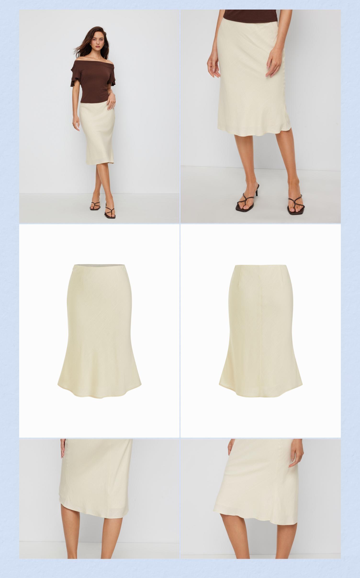 Cider Linen-blend Mid Rise Mermaid Midi Skirt