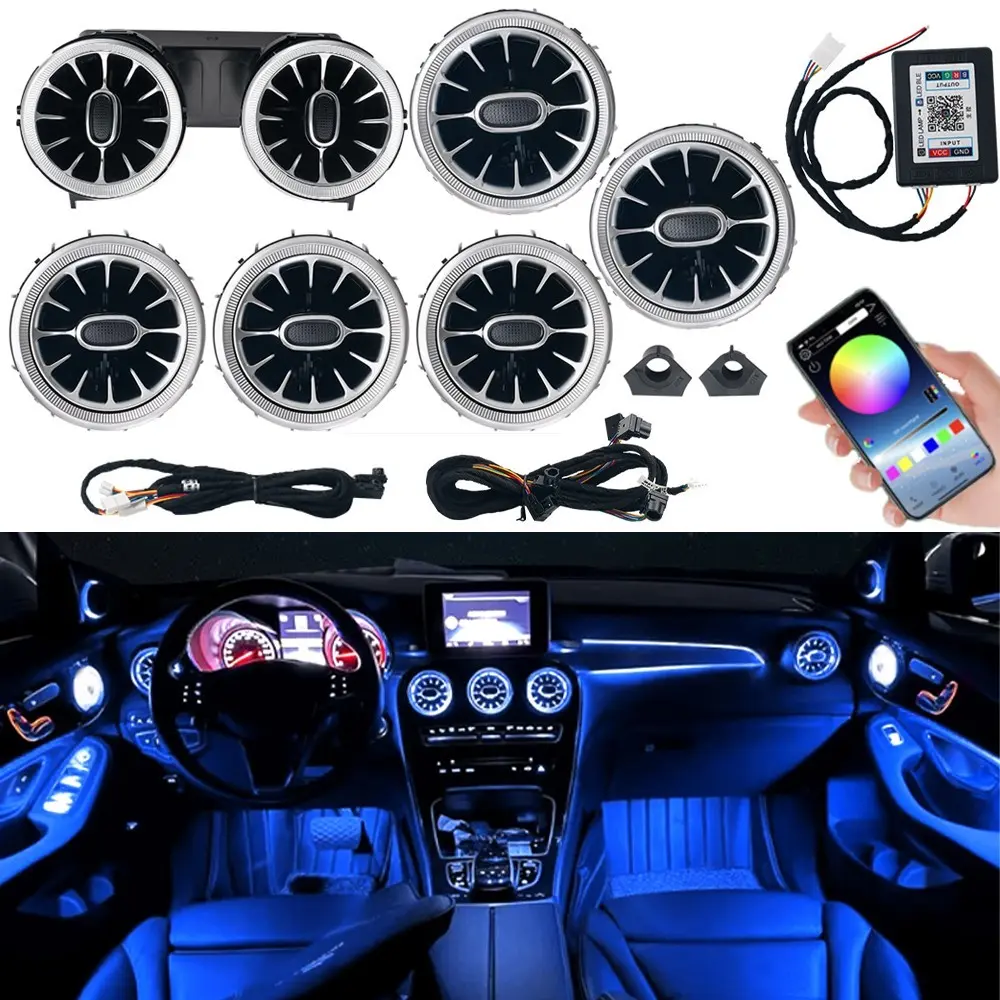 Mercedes W205 GLC X253 (2019-2021) LED Air Vent Ambient Light, 64 Color Modification Kit, Air Conditioner Vent RGB Ambient Light - Turbine Decor Light, Automotive Decor Accessories, Exclusive Gift for Car Modification Enthusiasts and Young People