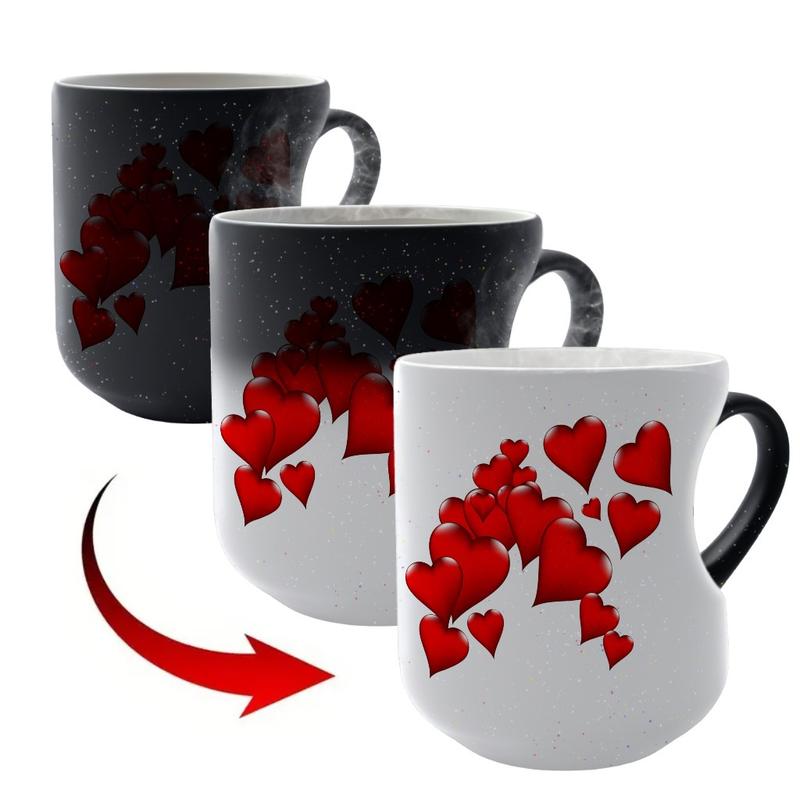 1pc Magical Color-Changing Novelty Coffee Mug with Heart-Shaped Handle, 11oz Unique Red Heart Design, Heated Gradient Mug, Insulated & Reusable, Perfect for Birthdays, Valentine's Day and Holiday Gifts